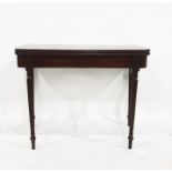 Mahogany and rosewood banded 19th century card table on reeded support to peg feet