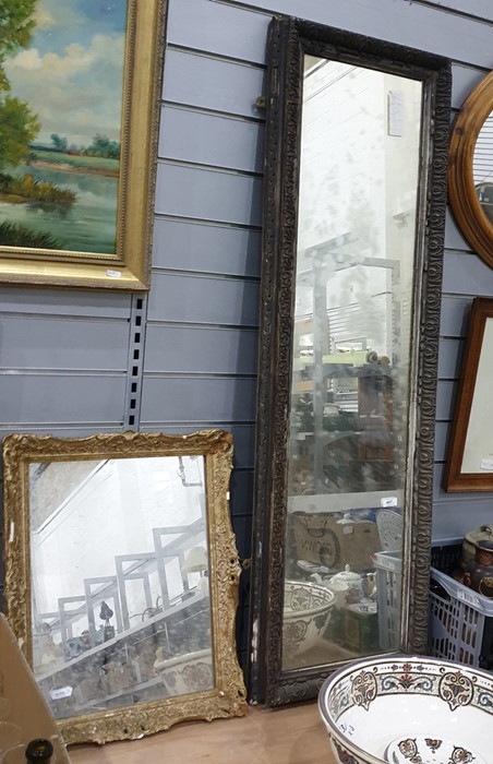 Mirror, possibly an overmantel mirror, in a carved gesso frame, 100m x 40cm (damaged) and a