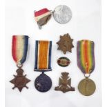 Group of three WWI medals awarded to Private L F Wood ASC, comprising the War medal, Victory medal