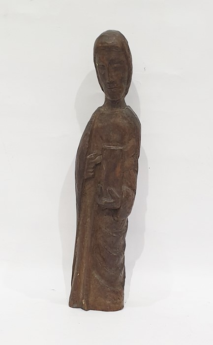 Carved treen figure of Saint, holding a book, 43.5cm