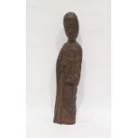 Carved treen figure of Saint, holding a book, 43.5cm