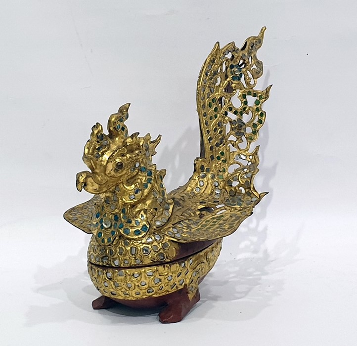 Chinese gilt and lacquered wood pot in the form of - Image 2 of 7