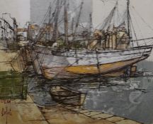 Bernard Dufour  Oil on canvas  Harbour scene, signed lower left and another further (2)