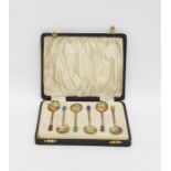 Set of six silver and enamel coffee spoons, having double-lozenge terminals, Birmingham 1935, in
