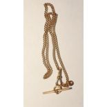 Gold curb link watch chain, marked 18ct with T-bar