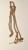 Gold curb link watch chain, marked 18ct with T-bar