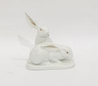 Herend model of two white rabbits, 15cm high