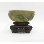 Chinese carved green jade bowl, carved autour in r