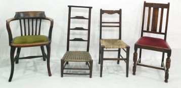 Six assorted oak framed chairs including early 20th century set of three dining chairs, etc (6)