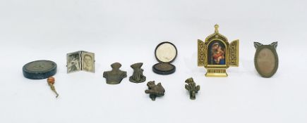 Miniature icon in a brass frame, in the Eastern European taste, cross surmounting the arch, with