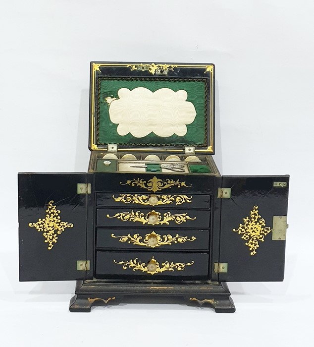 Victorian lady's workbox, the moulded black lacque - Image 2 of 2