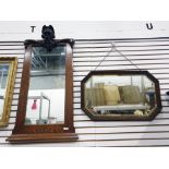 20th century oak framed mirror with mask surmount and initialled 'DEB DHH 1932' lower and an