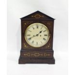 19th century mahogany and brass inlaid chiming bracket clock, the arched top above the circular dial