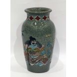 Japanese pottery crackle glazed vase with enamelle