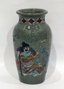 Japanese pottery crackle glazed vase with enamelle