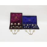 Set of six Victorian Scottish silver coffee spoons and matching sugar tongs, Edinburgh 1868, with