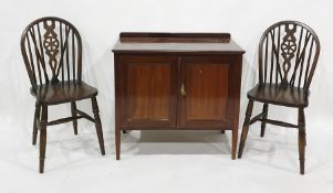 19th century mahogany cupboard with two panelled doors enclosing shelves, on square section tapering