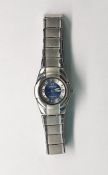 LOT WITHDRAWN lady's stainless steel Omega wristwatch with blue