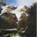 Terry Evans Oil on canvas Alpine lakeside landscap