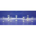 Assorted 18th/19th century glassware to include wine glass with cut glass waisted bowl, knopped