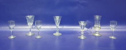 Assorted 18th/19th century glassware to include wine glass with cut glass waisted bowl, knopped