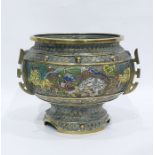 Chinese bronze and cloisonne enamel three-handled