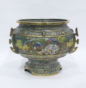 Chinese bronze and cloisonne enamel three-handled