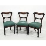 Set of six Victorian mahogany balloon back dining chairs with foliate decoration, upholstered seats,