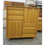 20th century oak cupboard of cube form with cupboard door and two drawers under, 115cm x 127.5cm
