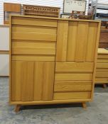 20th century oak cupboard of cube form with cupboard door and two drawers under, 115cm x 127.5cm