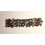 Arts & Crafts style silver and green hardstone bracelet, probably Scandinavian, comprising seven