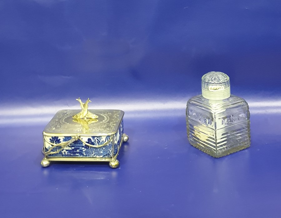 19th century glass dressing table bottle, the circular cut glass top with screw thread to the jar of