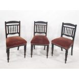 Set of five 19th century dining chairs, the carved arched top rails above spindle turned back, plush