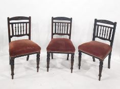 Set of five 19th century dining chairs, the carved arched top rails above spindle turned back, plush