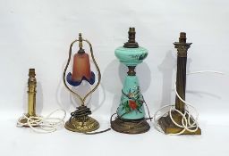 Four assorted table lamps including one in the form of brass shell, another a corinthian column, a
