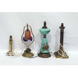 Four assorted table lamps including one in the form of brass shell, another a corinthian column, a