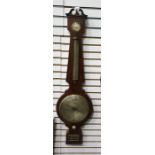 Mahogany cased banjo-type barometer with humidity gauge, thermometer and barometer dial, marked 'J