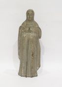 Carved wood figure of nun, later painted grey, 28cm