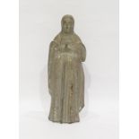 Carved wood figure of nun, later painted grey, 28cm