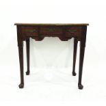 18th century fruitwood lowboy, the rectangular top with moulded edge, above three drawers,