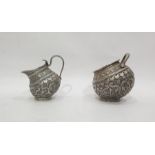 Indian silver milk jug and matching sugar bowl, Kashmir, late 19th century, unmarked, each of Kang