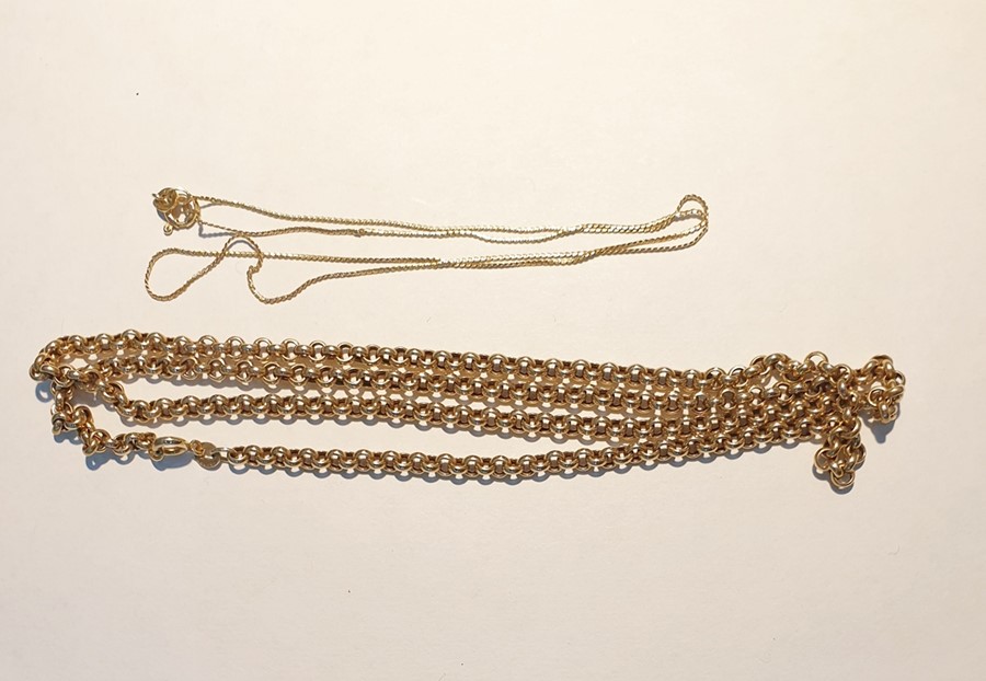 9ct gold belcher link necklace, approx. 9.9g and a fine 14ct gold chain, approx. 1.4g (2)