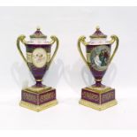 Pair of Austrian porcelain two-handled vases and c
