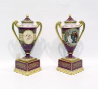 Pair of Austrian porcelain two-handled vases and c