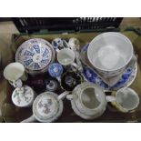 Assorted ceramics including a large ewer with soap dish, Greek key mosaic pattern, a Foley teapot '