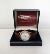 Rotary rolled gold gents watch with brown leather strap