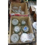 Seven oversized wine glasses, possibly recycled glass, various other cut glass powder bowls, a small