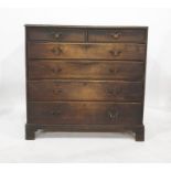 19th century oak chest of two short over four long drawers, to bracket feet, 121.5cm x 122cm