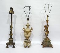 Three assorted table lamps including brass bodied example, a gilt metal boy holding light and