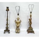 Three assorted table lamps including brass bodied example, a gilt metal boy holding light and